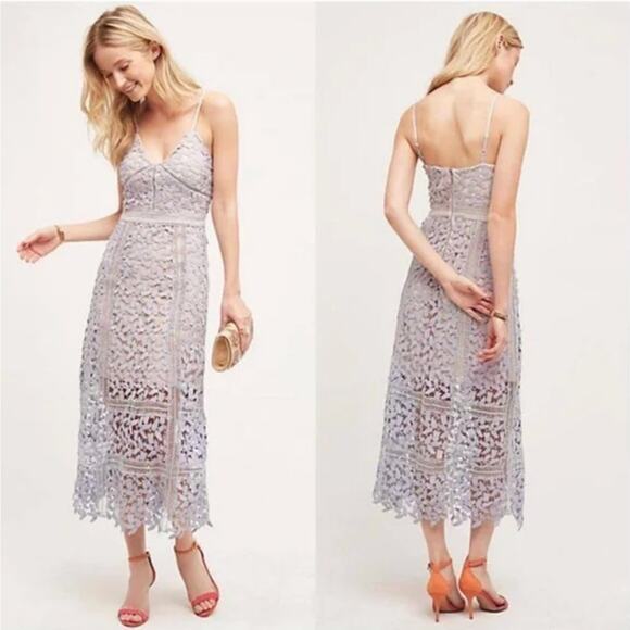 ANTHROPOLOGIE x ELLIATT Tingle Floral Lace Midi Dress Dusty Blue {N19} - Picture 1 of 8